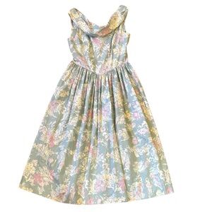 VTG 80’s Laura Ashley Floral Summer Wedding Guest Dress Great Britain Teal 12